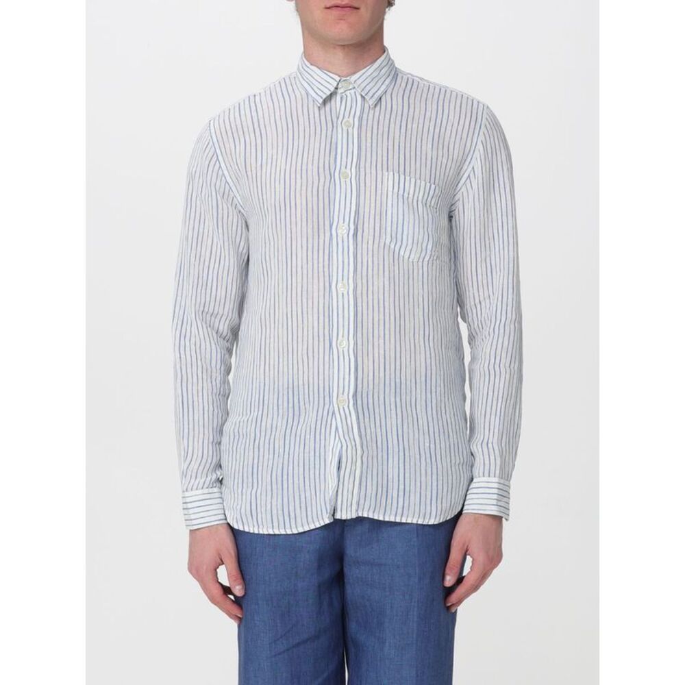 120% Lino Shirt Men Gnawed Blue